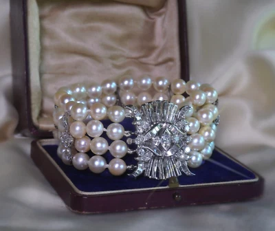 GIA Pearl Diamond Vintage Bracelet Brooch 14K Antique Southsea Huge 9.29 Carats! - Image 1 of 4