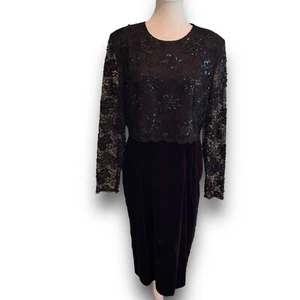 TALBOTS = Formal Evening Dress = Size 12 = Black Velour = Sequins Beads = Lined - Picture 1 of 12