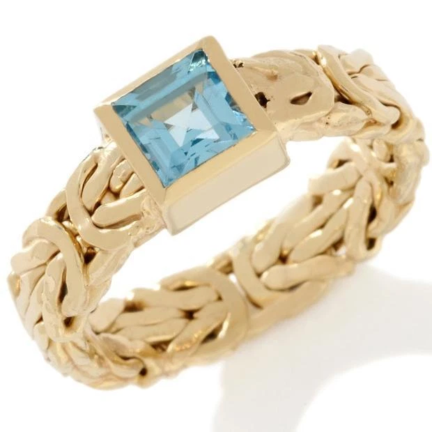 Technibond Blue Topaz Byzantine Band Ring 14K Yellow Gold Plated Silver HSN - Image 1 of 1