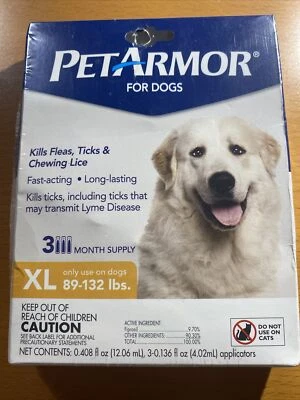 ¡NUEVO TRATAMIENTO ANTIPULGAS Y GARRAPATAS PETARMOR para PERROS 89-132 libras! 3DOSIS ~ SUMINISTRO 3 MESES Foto 1 de 4