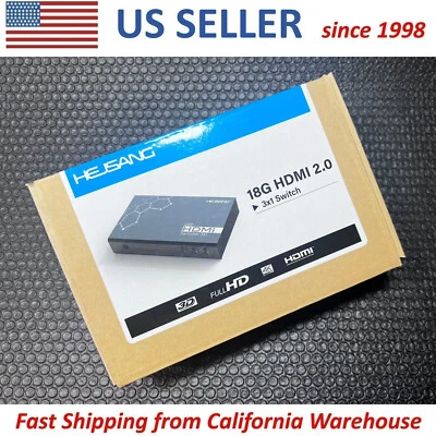 18G HDMI 2.0 3x1 Switch 3-Port 3D HD 4K 3 Selector Splitter with IR Remote NEW - Image 1 of 4