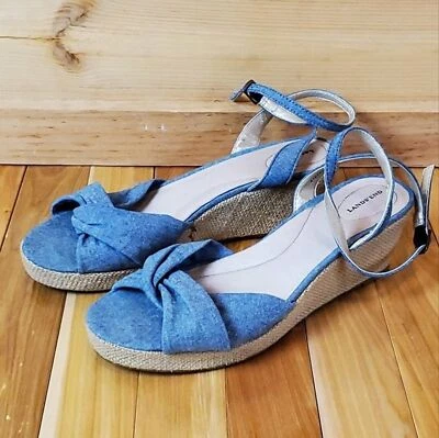 Lands' End 蓝色牛仔帆布鞋楔形凉鞋 9 码 — 第 1/4 张图片