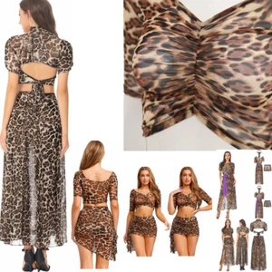 Womens Belly Dance Costume Set Leopard Print Ruched Top and Irregular Hem AU - Picture 1 of 46
