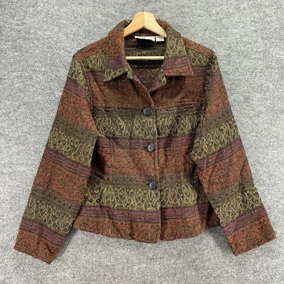 Blazer Flashback Mujer M Mediano Marrón Rayas Cuello Abotonado Manga Larga Foto 1 de 4