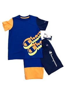 Champion Kid's 2 Piece T-Shirt & Shorts Athletic Wear Outfit Blue & Orange NWT - Picture 1 of 7