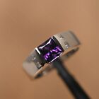 Natural Amethyst Princess Cut Ring 925 Silver White Gold Plated Men Simple Ring