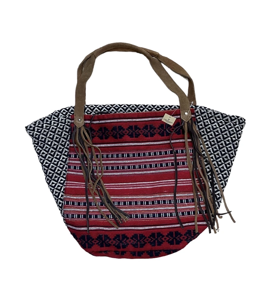 NWT American Eagle Outfitters Boho Large Fringe Travel Woven Hippie Beach Bag - Image 1 of 4