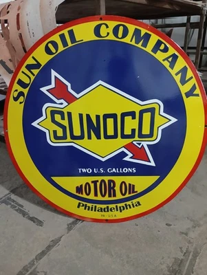 Sunoco Motor Oil  Rare Porcelain Heavy Metal 30 inches Double Side - Image 1 of 4