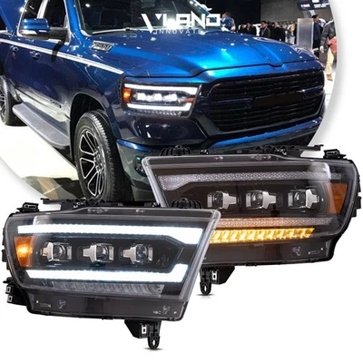 Pair VLAND Amber LED Projector Headlights For 2019 2020-2023 RAM 1500 Sequential - Image 1 of 4