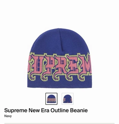 Supreme New Era Outline Beanie  Navy  Brand New FW25 - Image 1 of 4