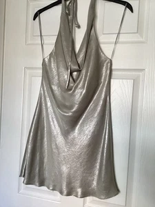 Zara satin nude/beige backless crystals halter neck mini dress size M - Picture 1 of 7