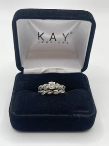 Kay Jewelers Diamond Bridal Set 14K & 10K White Gold Size 5.5 Soldered Set w/Box - Picture 1 of 7