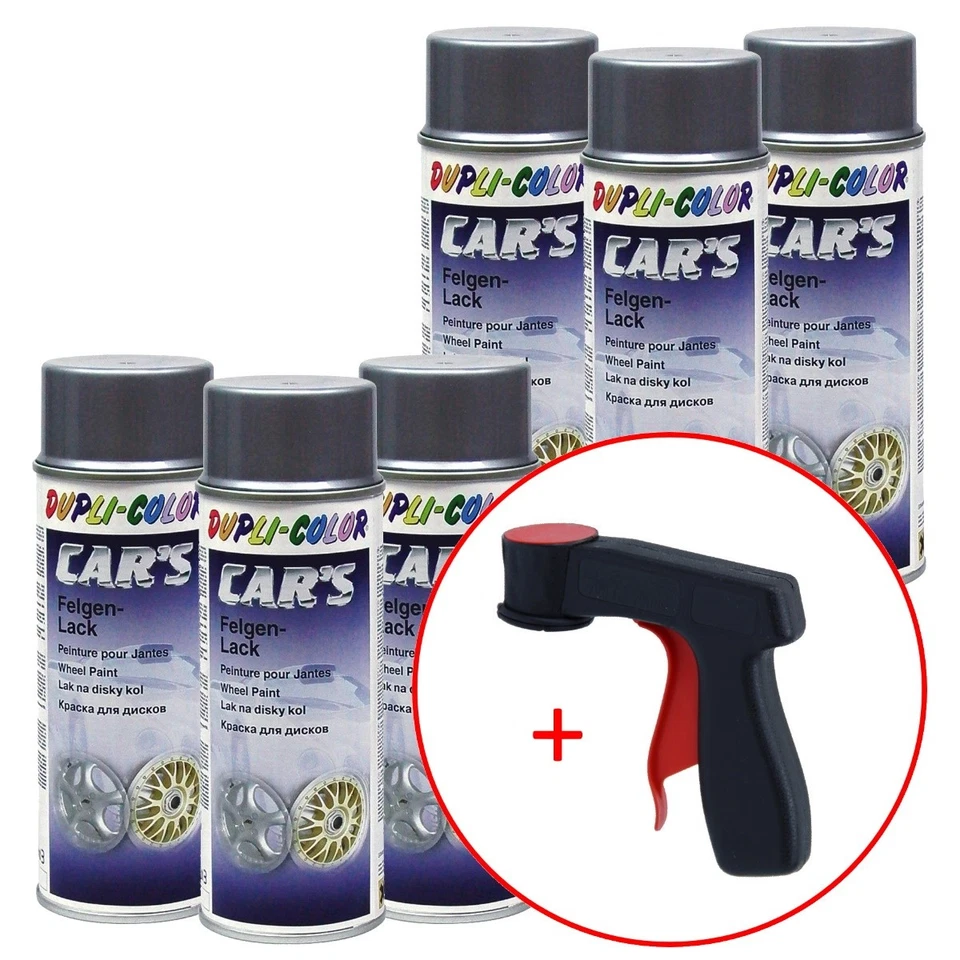 6x 400ml Lackspray Lack Alu Felgensilber Dupli Color + 1x Handgriff Spraydose - Bild 1 von 1