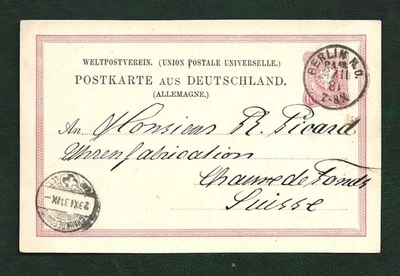 Germany 1881 10pf Stationery Postcard, Berlin to Switzerland - Image 1 of 2
