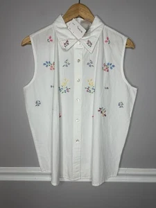 NEW White Retro sleeveless embroidered top Vintage Floral Cotton Cottagecore - Picture 1 of 8