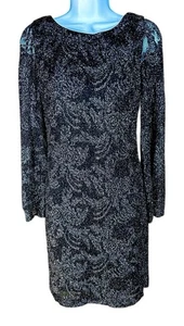 Laundry By Shelli Segal Dress BodyCon Long Bell Sleeve Black / Silver Size 2 - Picture 1 of 7