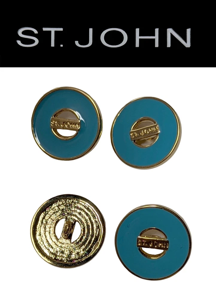 St John Knits (0.8 Inch) Gold Tone Teal Blue Logo Replacement Buttons - Image 1 of 1