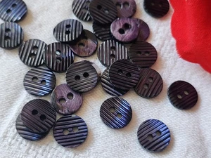 Lot Of 12 Antique Blue Striped Mother Of Pearl Buttons 1 Cm Mini Ref 5851 - Picture 1 of 2