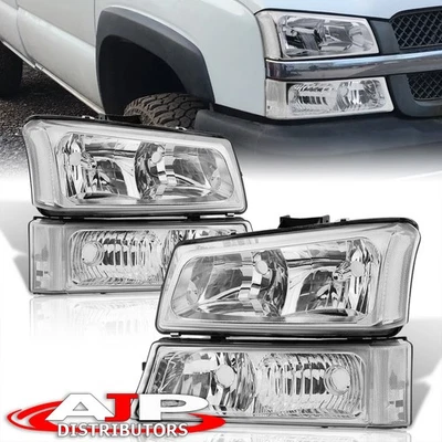 4PC Chrome Headlights + Bumper Lamp For 2003-2006 Chevy Silverado 1500 2500 3500 Foto 1 de 4