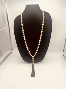 Marlyn Schiff Beaded Necklace W/Leather Tassel - Picture 1 of 4