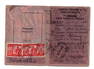 Democratica Lire100 (I.lastra) 2 esemplari tessera postale riconoscimento - Picture 1 of 1