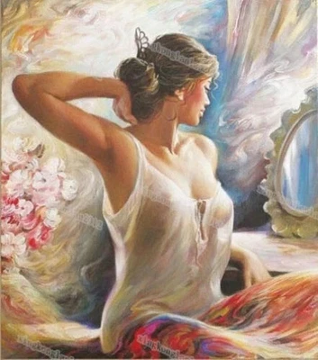 ZOPT0838 Hecho a mano pintado sentado elegante dama niña arte pintura al óleo sobre lienzo Foto 1 de 2