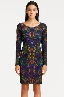 NWT Cluny  Dark Rainbow Knee Length Night Out Dress  Size 6 - Image 1 of 4