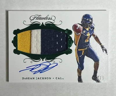 2018 Flawless Collegiate DeSean Jackson Game Worn 3 Color Patch Auto 5/5 - Image 1 of 2