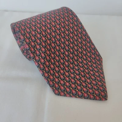 Corbata de Seda Salvatore Ferragamo Hecha en Italia Micro Roja Patrón Geométrico 3.6" Foto 1 de 4