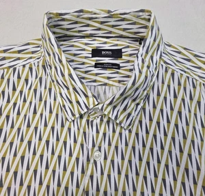 Camisa Hugo Boss Para Hombres 3XL Calce Ajustado Estampado Geométrico Telas Italianas USO LIMITADO - Imagen 1 de 7