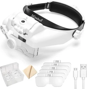 Headband Magnifying Glass with Light, 1x-14x Head Mount Magnifier  - Picture 1 of 8