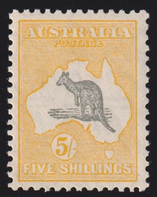 ACSC 46A - 1932 Grey & Yellow-orange 5/- Shillings Kangaroo Stamp MLH - Image 1 of 3