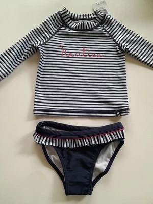 Nautica 女宝宝蓝色和白色剥落 2 件防撞比基尼尺寸 24 个月 — 第 1/4 张图片