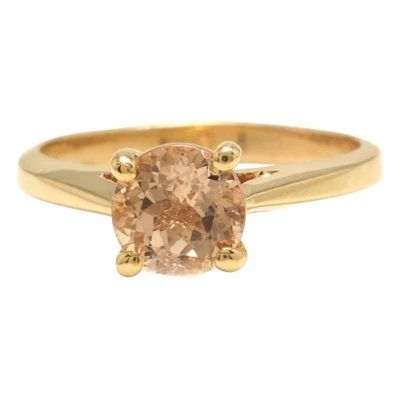 Anillo de oro amarillo macizo de 14K morganita natural de 1,50 quilates Foto 1 de 4
