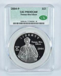 2004-P Thomas Edison Commemorative Silver Dollar PR69 DCAM CAC - Picture 1 of 5