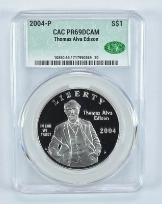 2004-P Thomas Edison Commemorative Silver Dollar PR69 DCAM CAC - Image 1 of 4