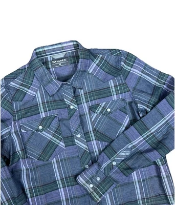 Simms Fishing Shirt Womens M Pearl Snap Plaid Western Long Sleeve Button-Up - Image 1 of 4