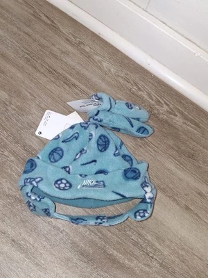 Conjunto de guantes de sombrero polar para bebé Nike azul estampado deportivo 12-24 meses nuevo con etiquetas 2 piezas Foto 1 de 3