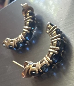 Earrings 14k 3g Gold 12 Natural Royal Blue Sapphires 2.4c - Picture 1 of 8