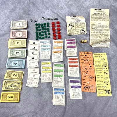 Piezas de colección Monopoly años 60 fichas dinero escritura tarjetas casas hoteles - sin tablero Foto 1 de 4