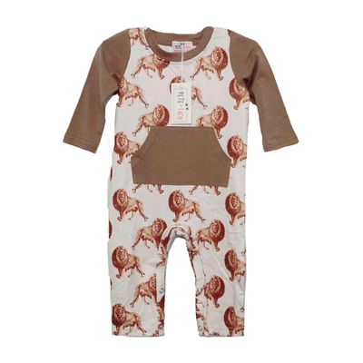 NWT Pete + Lucy Boys 6-9 Months Lion Safari Romper Long Sleeve Jumpsuit Pockets - Image 1 of 4