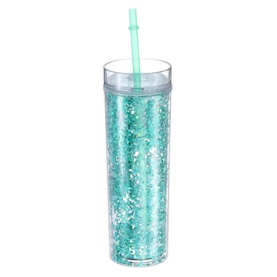 Vaso de acrílico delgado con tapa y pajita 16 oz vasos brillantes azul cielo Foto 1 de 4