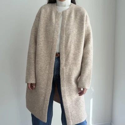 Abrigo de Coche Vince Texturizado Suave Esculpido Grande Beige Longline Lana Mezcla Alpaca Foto 1 de 4