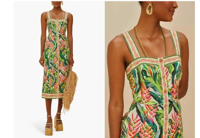 Vestido midi Farm Rio Heli Hojas Botón Delantero Lino Talla: XS $248 NUEVO CON ETIQUETAS Foto 1 de 4