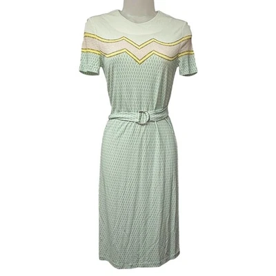 Vestido de Jersey Tory Burch Kari Tamanho XS Cinto Elástico Verde Chevron Estampa Geo - Imagem 1 de 4