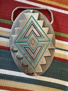 Southwestern Tribal Art Pattern Native Indian 1993 Great American Belt Buckle - Picture 1 of 6