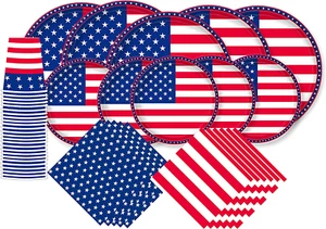 USA Patriotic Party Supplies Set for 25 – Plates, Cups, Napkins for 4th of July - Picture 1 of 12