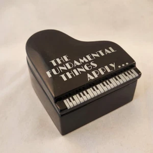 Vintage FF Japan Porcelain Black Grand Piano Trinket Box with Quote - Picture 1 of 10