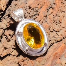 Handmade Yellow Citrine Gemstone Pendant 925 Silver Jewelry Gift For Women