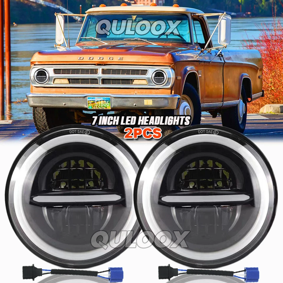 For Dodge D100 D150 D200 D300 7Inch Round LED Headlight Hi-Lo Beam cool white - Image 1 of 4